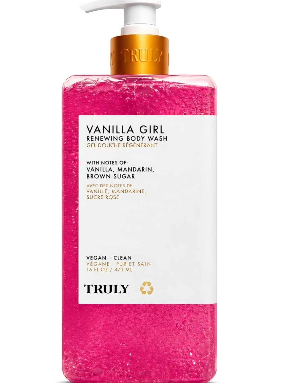 TRULY Vanilla Girl Renewing Body Wash - Bright Pink with Gold Pump